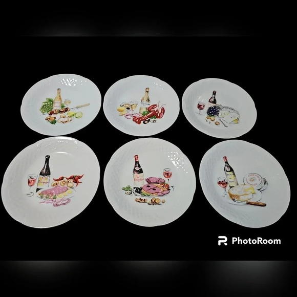 Contemporary Philippe DeshoulieresPorcelain Wine &Cheese Canapé Plates Set of 6 - Picture 1 of 6